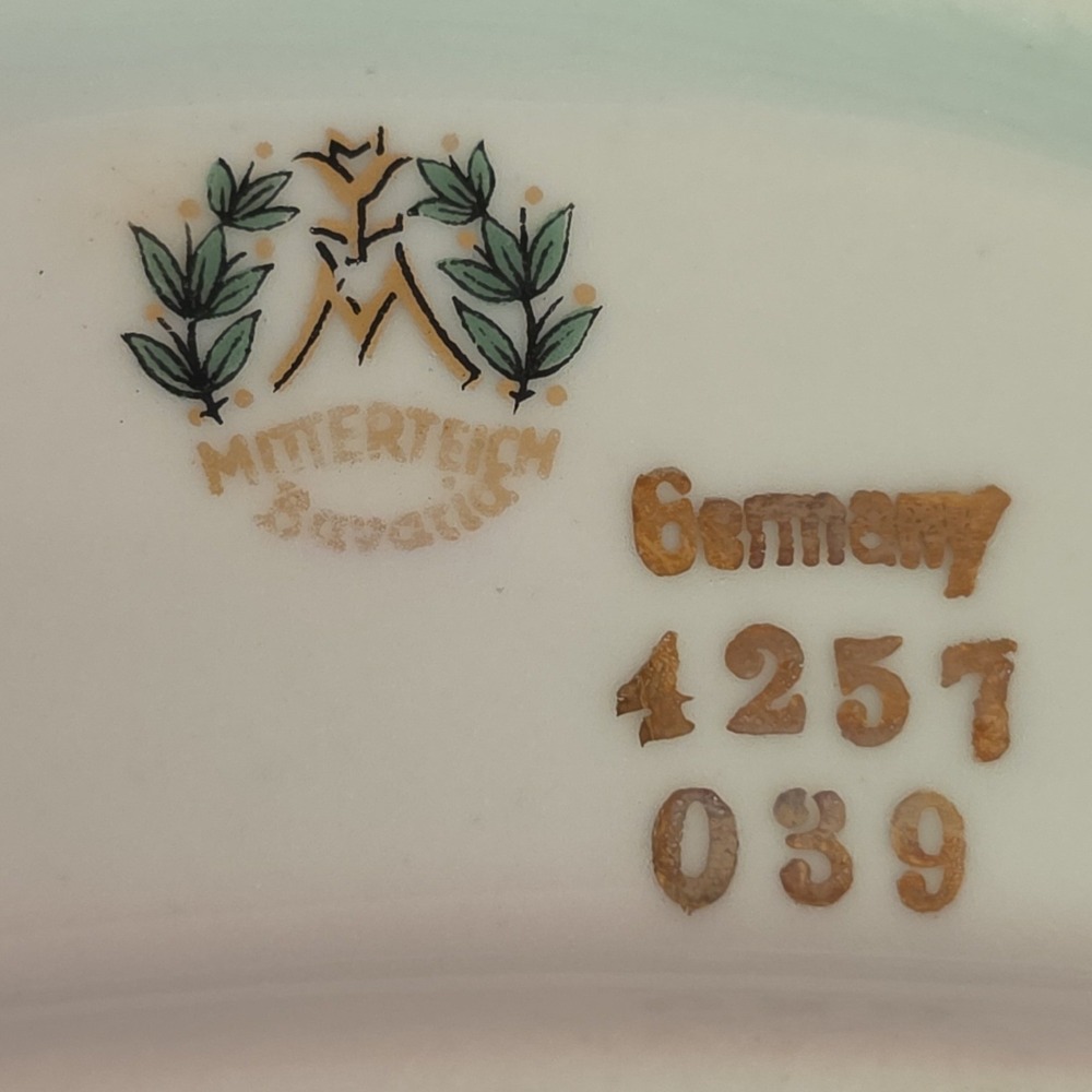 Vintage Mitterteich Bavaria Germany Bone Dishes Set 2 Pink Floral Gold Trim 6" - Picture 2 of 3